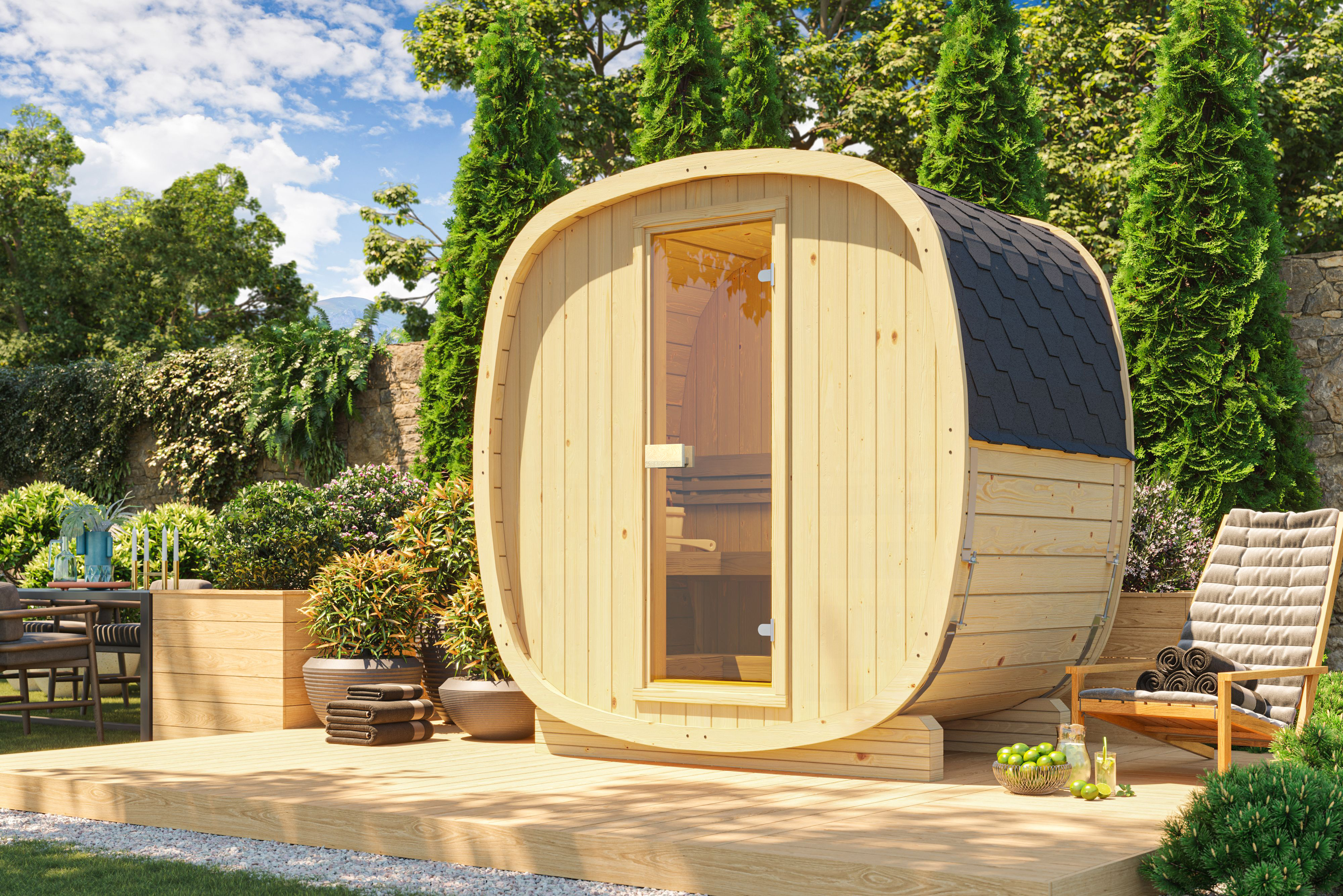 Outdoor Cube Sauna NordicSphere 130 – **Platin Version**